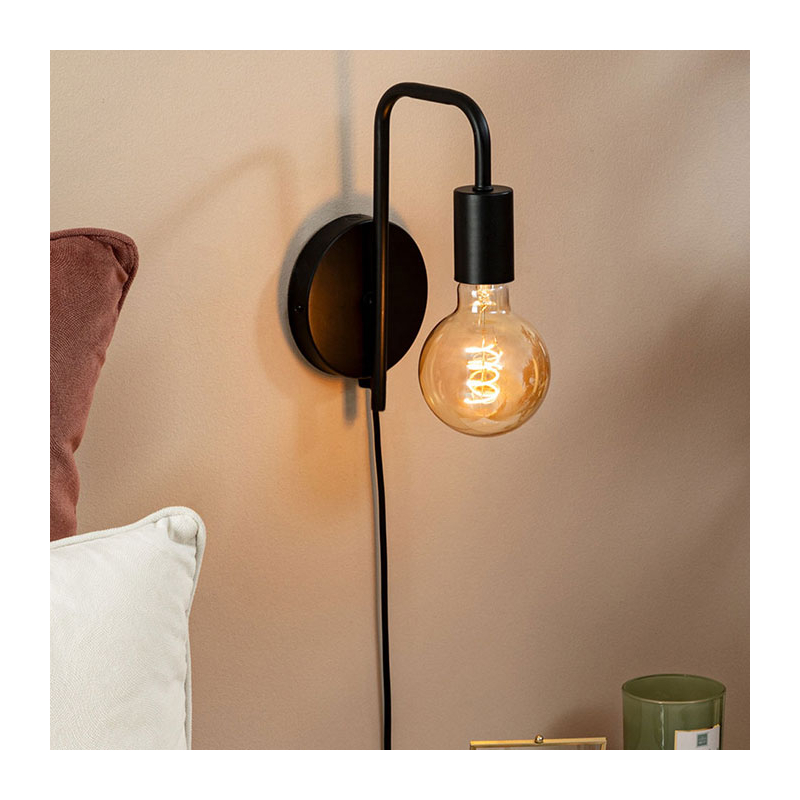 Απλίκα Τοίχου Με Φις Πρίζας A-S Keli Black 182401B