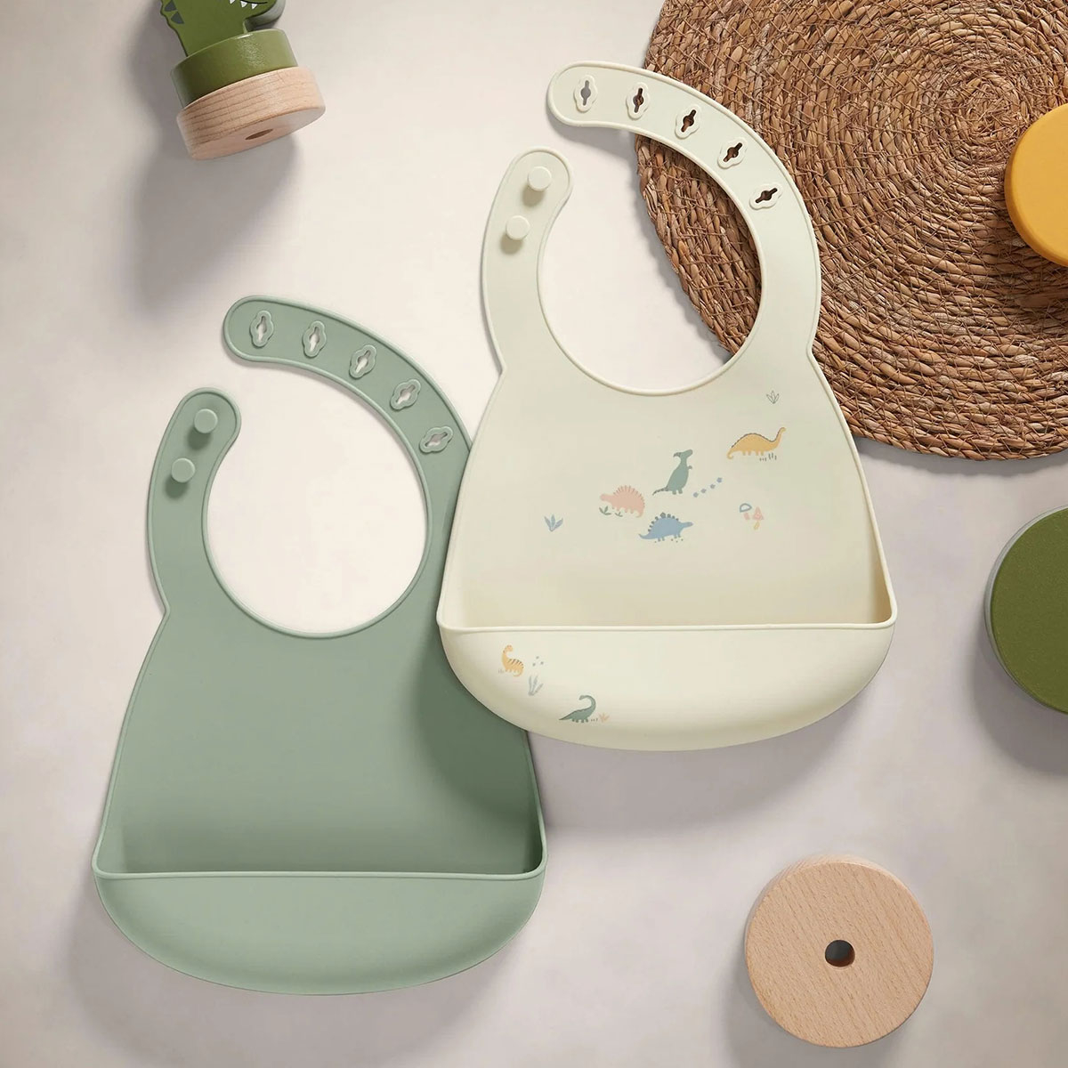 Mamas & Papas Σαλιάρες Σιλικόνης (Σετ 2τμχ) Mamas & Papas Dino Teal 44231DN00