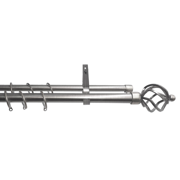 Κουρτινόξυλο Διπλό Επεκτεινόμενο 140-240cm Με Άκρα Grace Chrome 922181