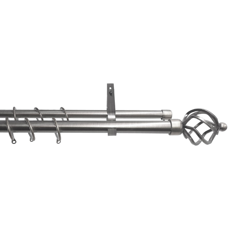 Κουρτινόξυλο Διπλό Επεκτεινόμενο 140-240cm Με Άκρα Grace Chrome 922181