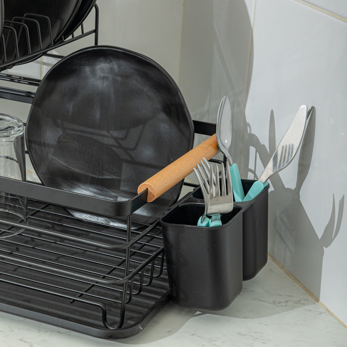 Στραγγιστήρι Πιάτων Διώροφο (41X30X20) Estia Bamboo Essentials Μαύρη 01- Home Οργάνωση & Αποθήκευση Κουζίνας Νεροχύτη Πιατοθήκες - Κουταλοθήκες 
