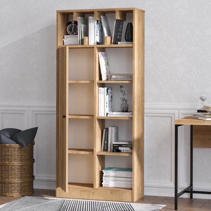 Βιβλιοθήκη Δαπέδου 5 Θέσεων Με Ντουλάπι (60x30x170) A-G Jemma 793ELG3616 Oak