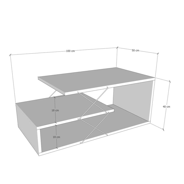Τραπέζι Σαλονιού Με 2 Ράφια (100x50x40) A-G Cayenne 854KLN2823 White