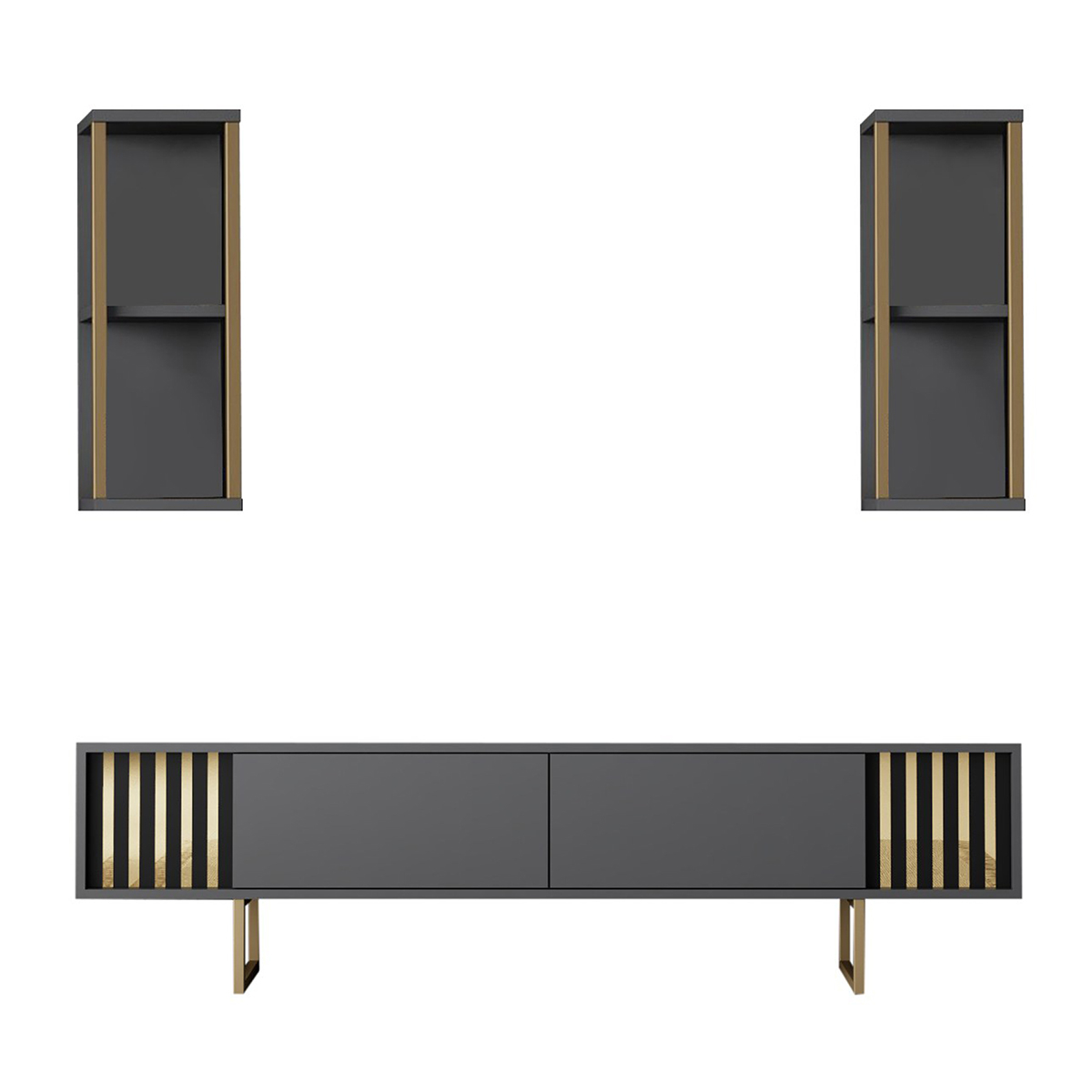 Σύνθετο Σαλονιού (180X30X48) A-G Gold Line 618Bly1145 Black Home Έπιπλα Τηλεόρασης Σύνθετα Spitishop