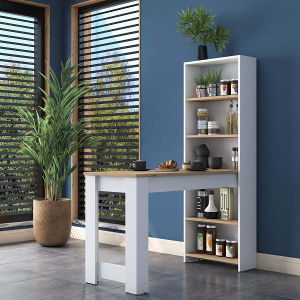 Πάγκος/Τραπέζι Κουζίνας Με Βιβλιοθήκη (120x53.8x153.6) A-G 893RAN1807 White