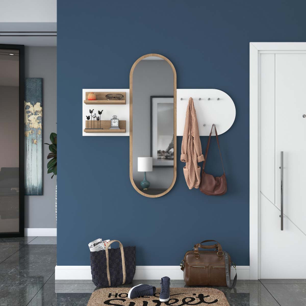 Κρεμάστρα Τοίχου 9 Θέσεων Με Καθρέφτη & Ράφια (125x12x120) A-G 893RAN2801 Walnut