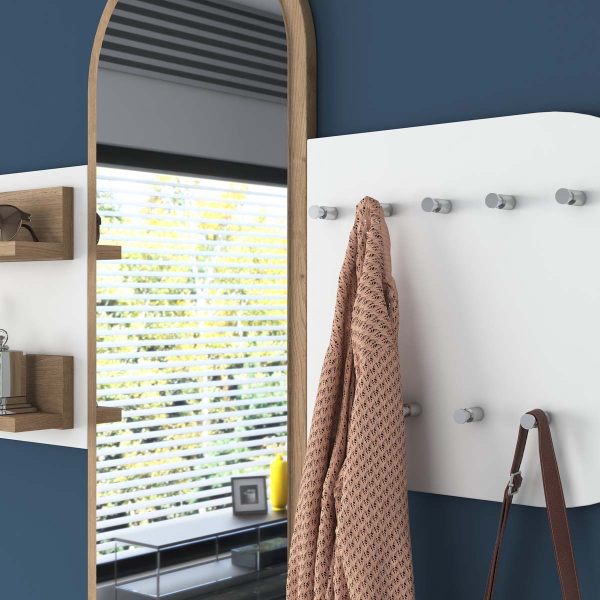 Κρεμάστρα Τοίχου 9 Θέσεων Με Καθρέφτη & Ράφια (125x12x120) A-G 893RAN2801 Walnut