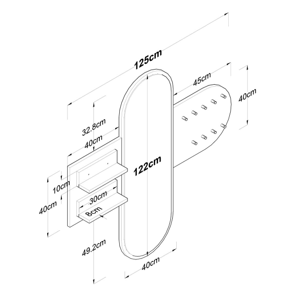 Κρεμάστρα Τοίχου 9 Θέσεων Με Καθρέφτη & Ράφια (125x12x120) A-G 893RAN2801 Walnut