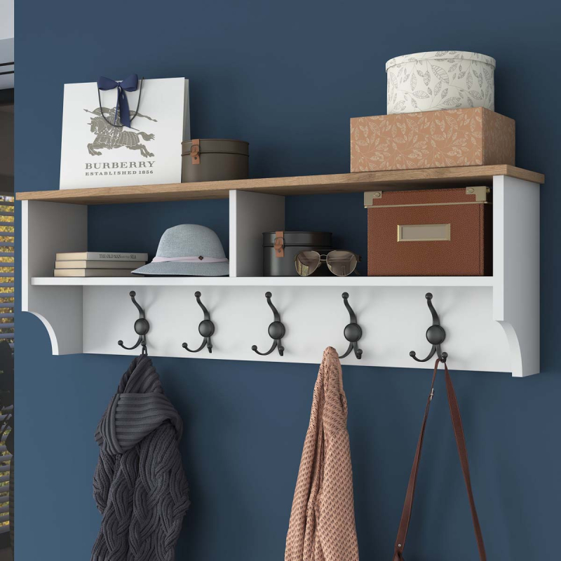 Κρεμάστρα Τοίχου 5 Θέσεων Με Ράφια (120x22x37) A-G 543WRN1602 White Walnut