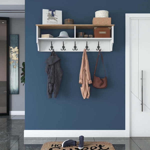 Κρεμάστρα Τοίχου 5 Θέσεων Με Ράφια (120x22x37) A-G 543WRN1602 White Walnut