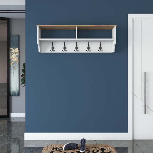 Κρεμάστρα Τοίχου 5 Θέσεων Με Ράφια (120x22x37) A-G 543WRN1602 White Walnut