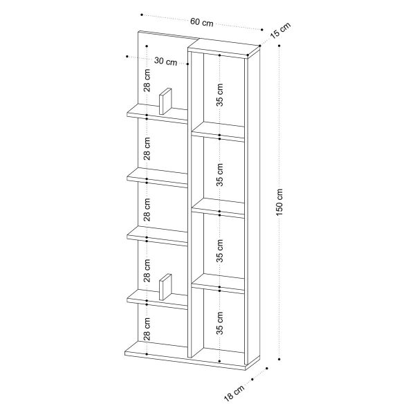 Βιβλιοθήκη Δαπέδου 9 Θέσεων (60x18x150) A-G Lily 393MRD1289 Oak