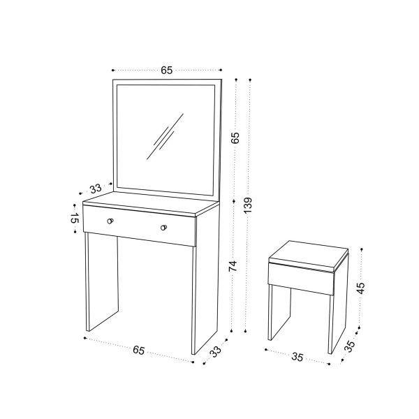 Μπουντουάρ Με Καθρέφτη & Σκαμπό (65x35x139) A-G Felix 793ELG4103 White