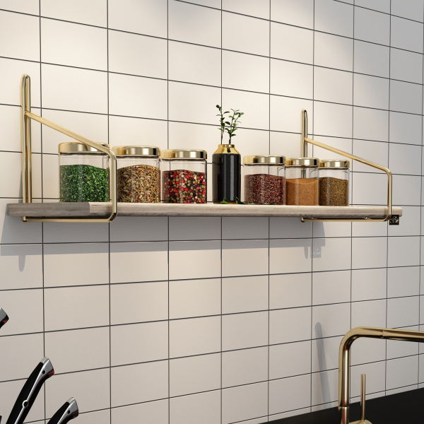 Ράφι Τοίχου (60x16x18) A-G 498HFT1120 Gold Brown