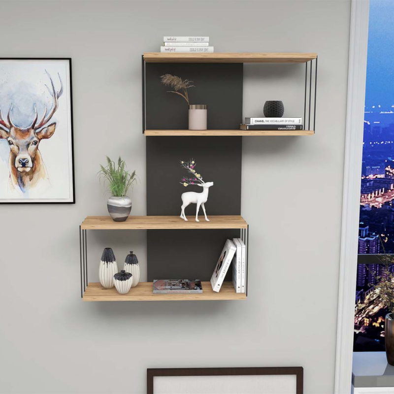 Ραφιέρα Τοίχου (65x19x96) A-G Destan 854KLN1742 Anthracite Oak