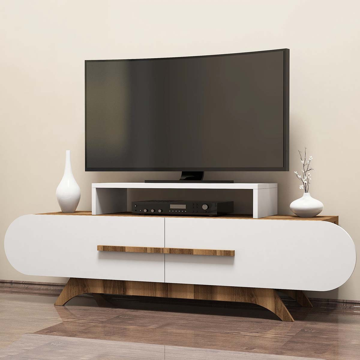 Έπιπλο Τηλεόρασης (145X37X50) A-G Rose 845Hct3049 Walnut White Home Έπιπλα Σαλονιού Spitishop