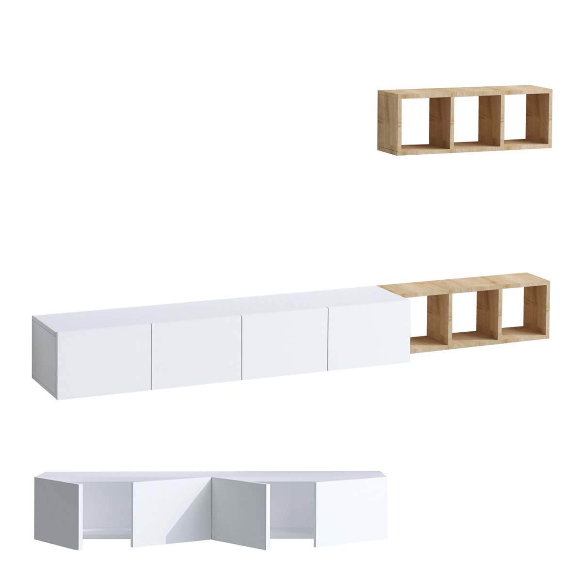 Σύνθετο Σαλονιού Επιτοίχιο (215X32X25) A-G Pia 393Mrd1284 White Oak Home Έπιπλα Τηλεόρασης Σύνθετα Spitishop