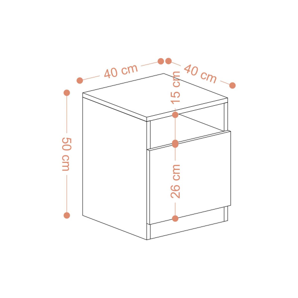 Κομοδίνο Με Συρτάρι & Ράφι (40x40x50) A-G Hope 393MRD1411 Walnut