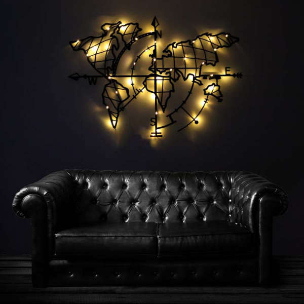 Διακοσμητικό Τοίχου Με Led (65x95) A-G World Map Compass 805BSG1137
