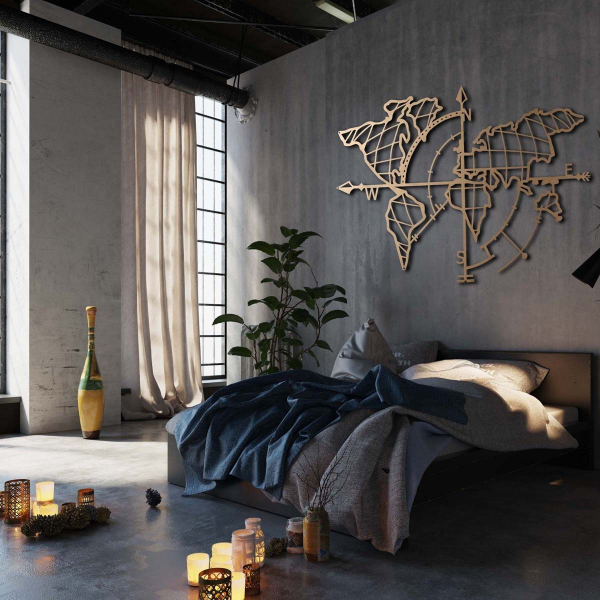 Διακοσμητικό Τοίχου (95x65) A-G World Map Compass Gold 805BSG1139