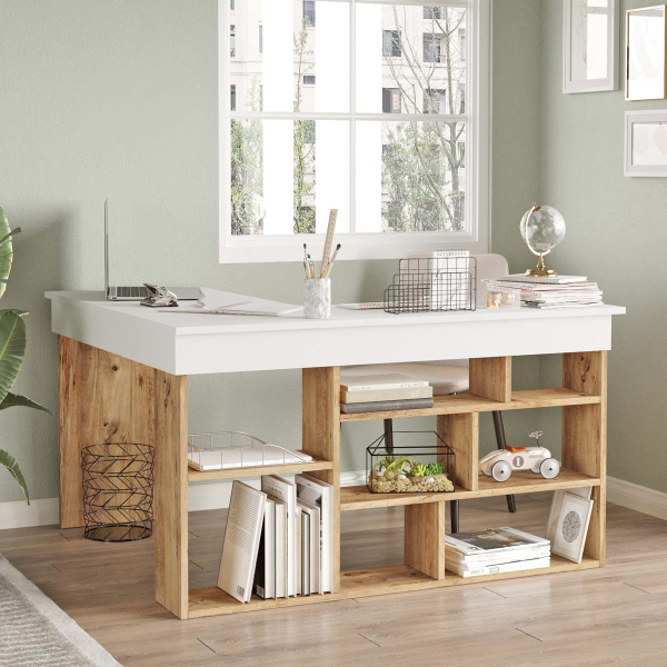 Γωνιακό Γραφείο Με Βιβλιοθήκη (129x120x72) A-G 956LCS1112 White