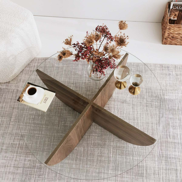 Τραπέζι Σαλονιού (Φ90x30) A-G Lily 552NOS2238 Walnut