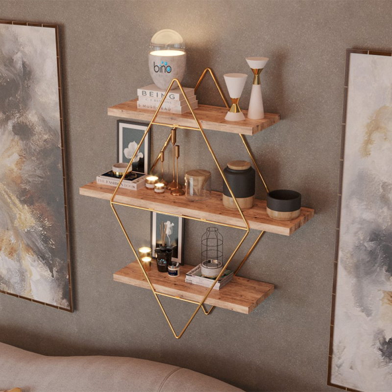 Ραφιέρα Τοίχου (62x18x62) A-G Prizma 498HFT1110 Gold Brown