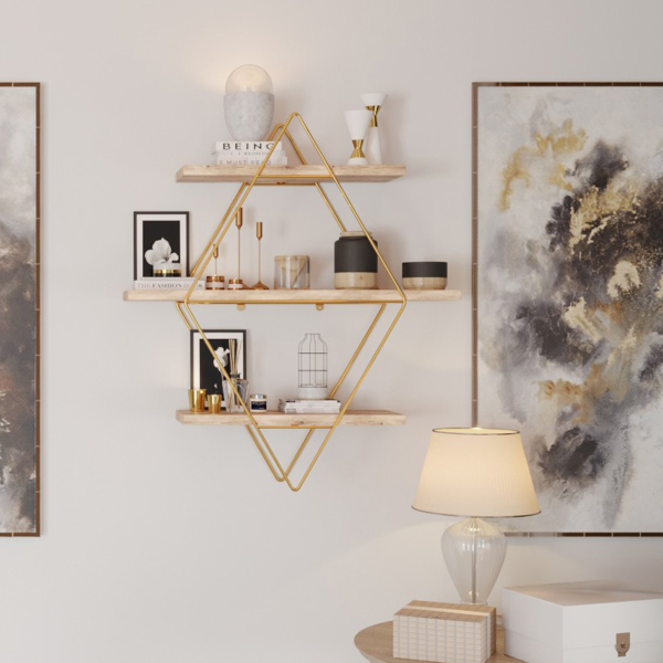 Ραφιέρα Τοίχου (62x18x62) A-G Prizma 498HFT1110 Gold Brown