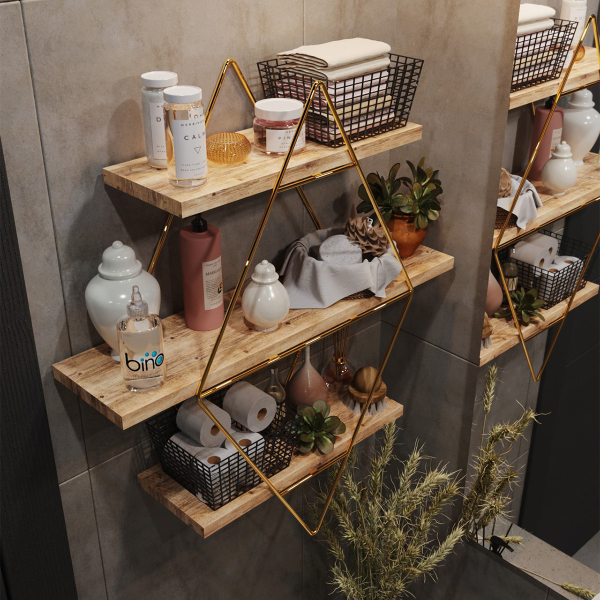 Ραφιέρα Τοίχου (62x18x62) A-G Prizma 498HFT1110 Gold Brown