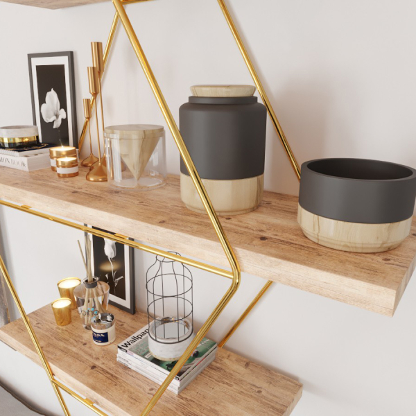 Ραφιέρα Τοίχου (62x18x62) A-G Prizma 498HFT1110 Gold Brown