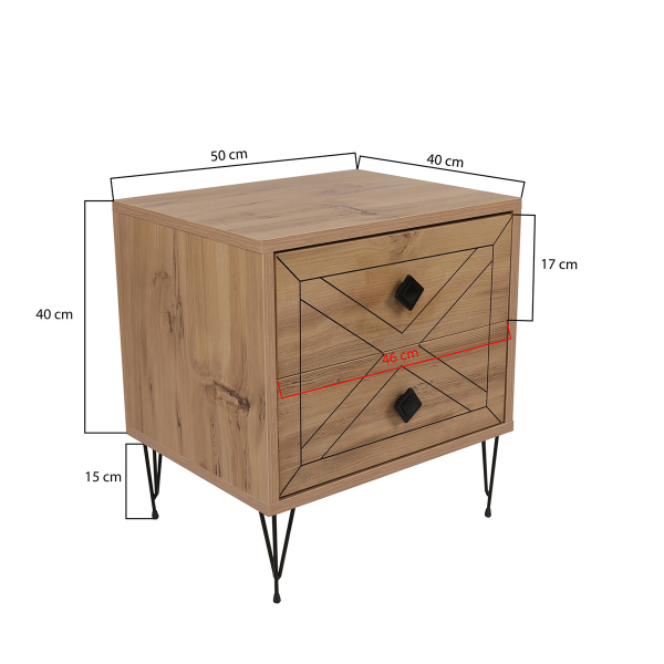 Κομοδίνο Με 2 Συρτάρια (50x40x55) A-G Luna 854KLN3311 Pine