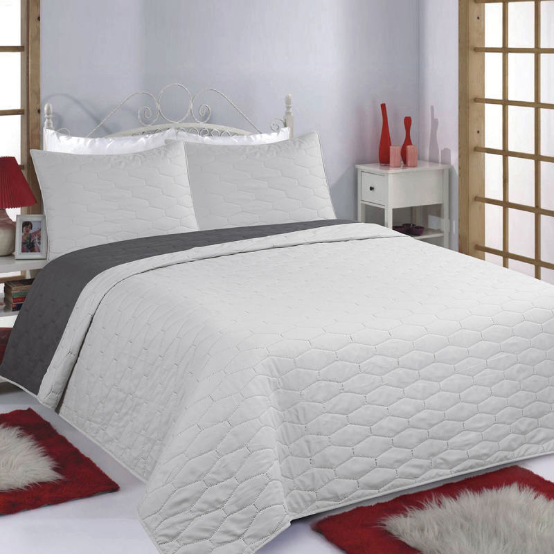 Κουβερλί King Size (Σετ 240x260) 2 Όψεων Silk Fashion Ruby Grey-Anthracite