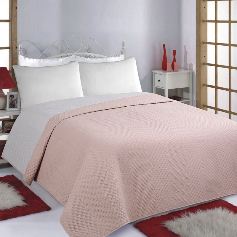 Κουβερλί Μονό (170x220) 2 Όψεων Silk Fashion Bones Pink-Grey