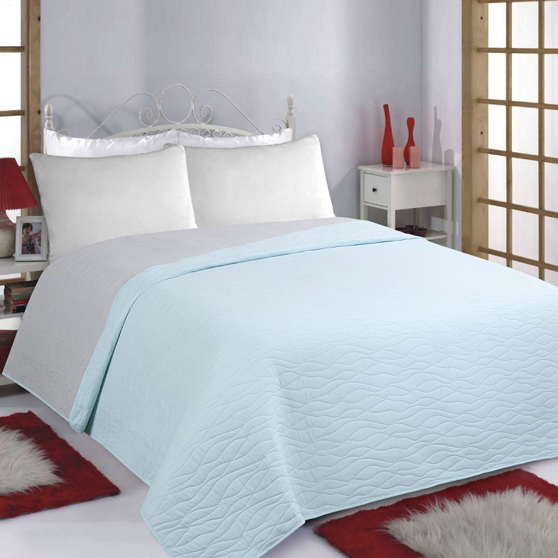 Κουβερλί King Size (240x260) 2 Όψεων Silk Fashion Waves Sky Blue-Grey