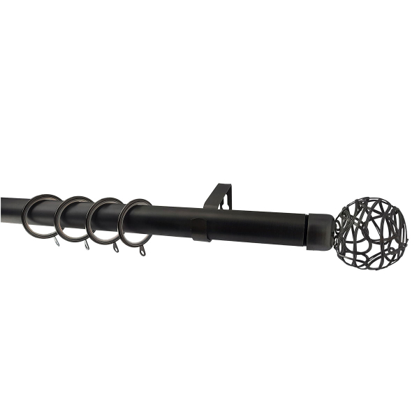 Κουρτινόξυλο Φ28mm Μονό Επεκτεινόμενο 160-300cm Με Άκρα Grace Industrial Black 998185