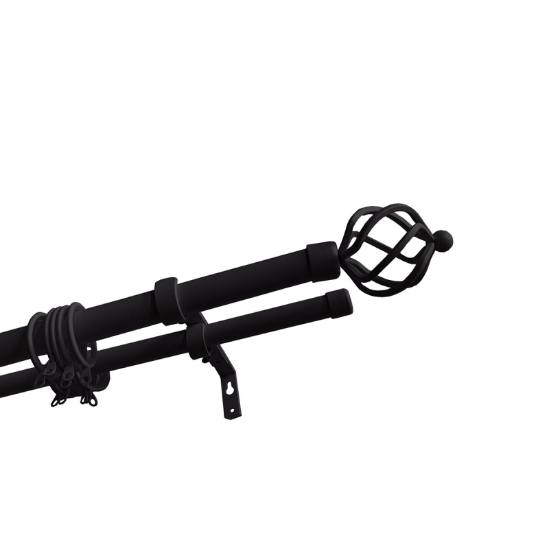 Κουρτινόξυλο Διπλό Επεκτεινόμενο 140-240cm Με Άκρα Grace Black 450144