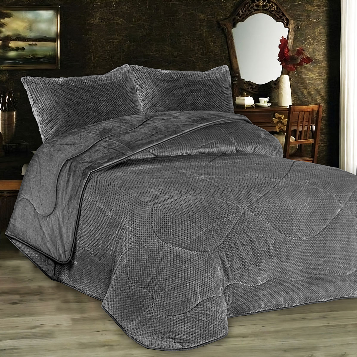 Κουβερτοπάπλωμα Υπέρδιπλο (220x240) Dimcol Popcorn 1950 Grey-Black