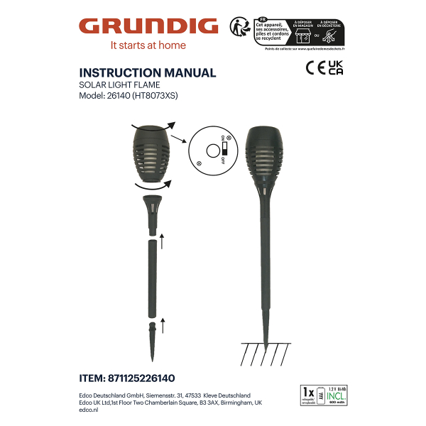 Ηλιακό Φωτιστικό Καρφωτό (Φ7.5x48) Grundig 871125226140