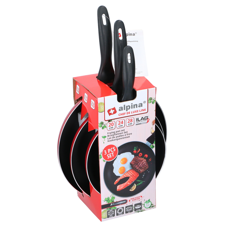 Αντικολλητικά Τηγάνια (Σετ 3τμχ) Αλουμινίου Alpina 871125218295 Red