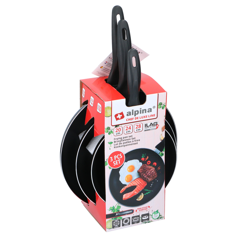 Αντικολλητικά Τηγάνια (Σετ 3τμχ) Αλουμινίου Alpina 871125218295 Black