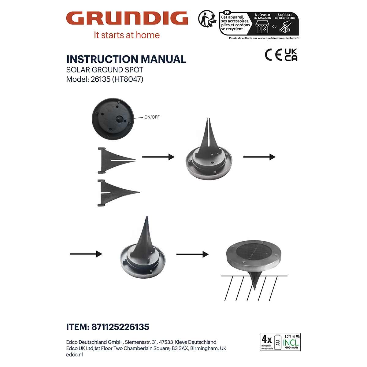 Ηλιακά Φωτιστικά Καρφωτά (4Τμχ) Grundig 871125226135 Home Εξωτερικού Χώρου - Κήπου Spitishop