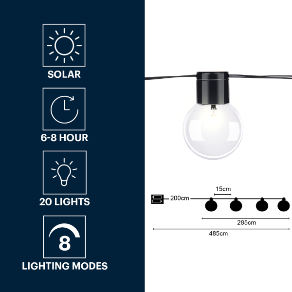 Διακοσμητική Γιρλάντα Ηλιακή Με 20 LED Φωτάκια Grundig 871125226156