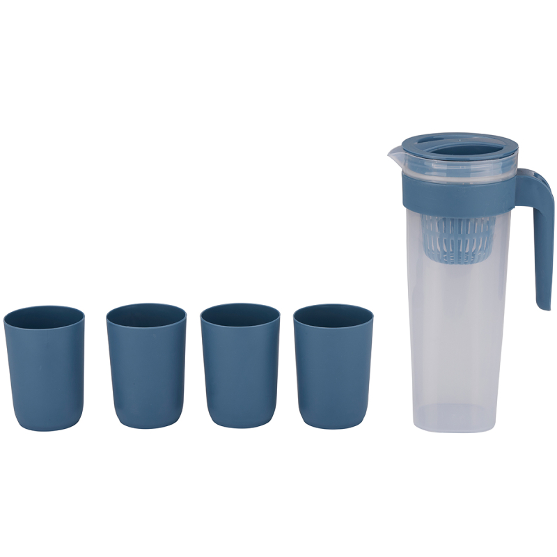 Κανάτα Με Καπάκι & 4 Ποτήρια Νερού Πλαστικά (Σετ 5τμχ) Alpina 871125255649 Blue