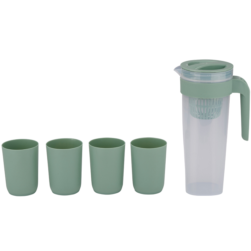 Κανάτα Με Καπάκι & 4 Ποτήρια Νερού Πλαστικά (Σετ 5τμχ) Alpina 871125255649 Green