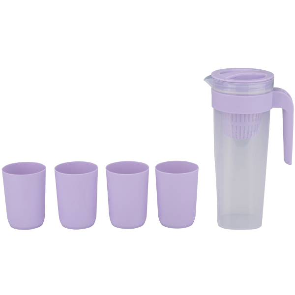 Κανάτα Με Καπάκι & 4 Ποτήρια Νερού Πλαστικά (Σετ 5τμχ) Alpina 871125255649 Lilac