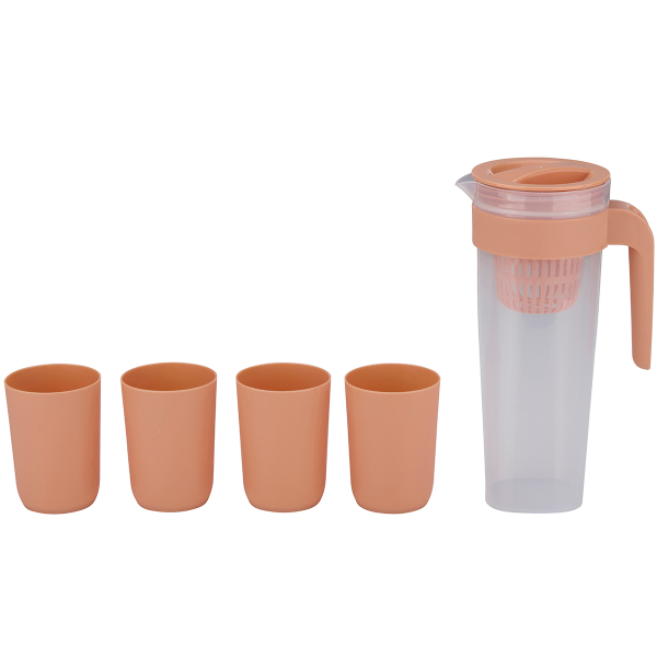 Κανάτα Με Καπάκι & 4 Ποτήρια Νερού Πλαστικά (Σετ 5τμχ) Alpina 871125255649 Orange