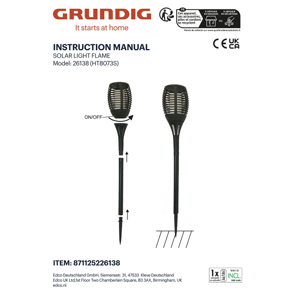 Ηλιακό Φωτιστικό Καρφωτό (Φ9x59) Grundig 871125226138