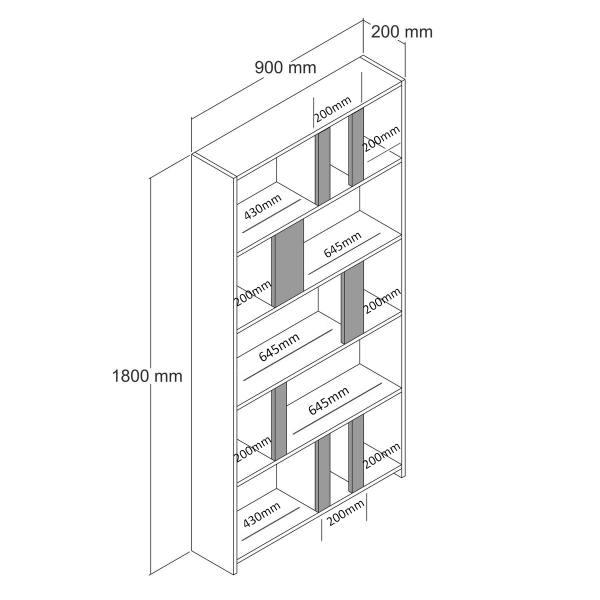 Βιβλιοθήκη Δαπέδου 12 Θέσεων (90x20x180) A-G Lima 845HCT3643 Walnut