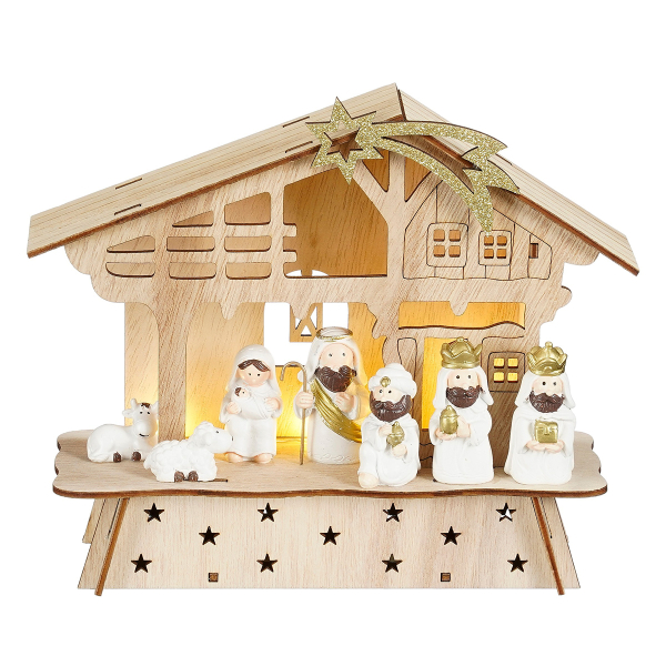Φάτνη Ξύλινη Led Με 7 Φιγούρες (22x8x19) Edelman 1178300