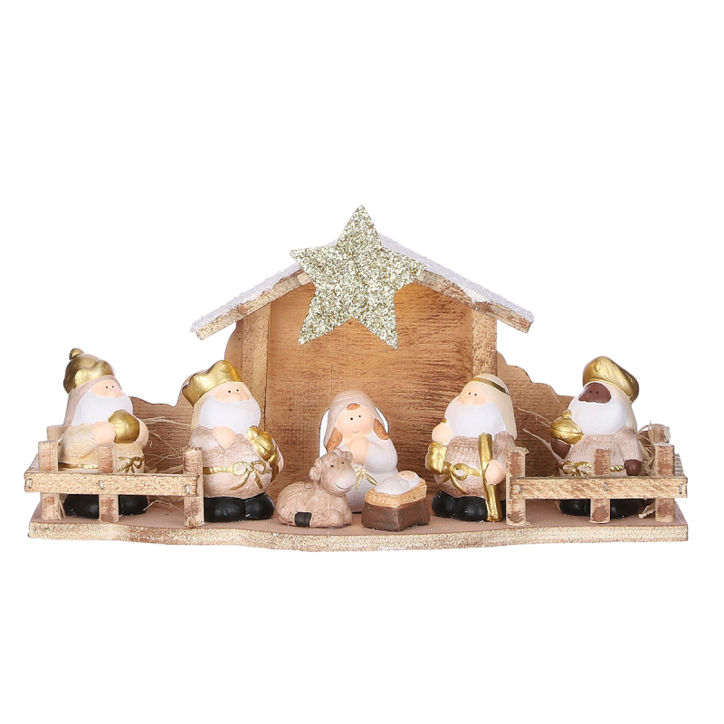 Φάτνη Ξύλινη Led Με 7 Φιγούρες (30x10x15) Edelman 1180847